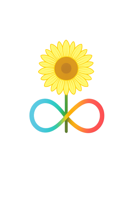 KI generiertes, regenbogenfarbenes Unendlichkeitssymbol, aus dem eine Sonnenblume emporwächst.
